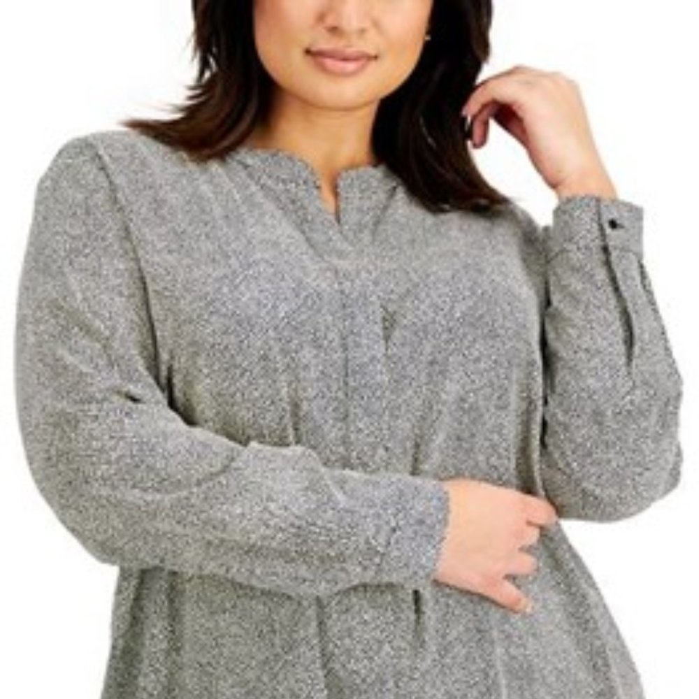 Plus Size Rambling-Dot Nehru Tunic - Picture 3 of 12